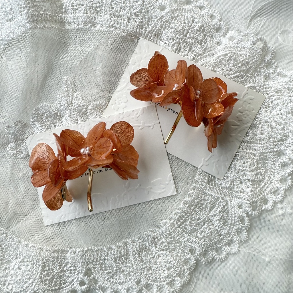 no.231 限定セット ブリックオレンジの紫陽花のポニーフック オレンジ あじさい ヘアアクセサリー ポニーフック