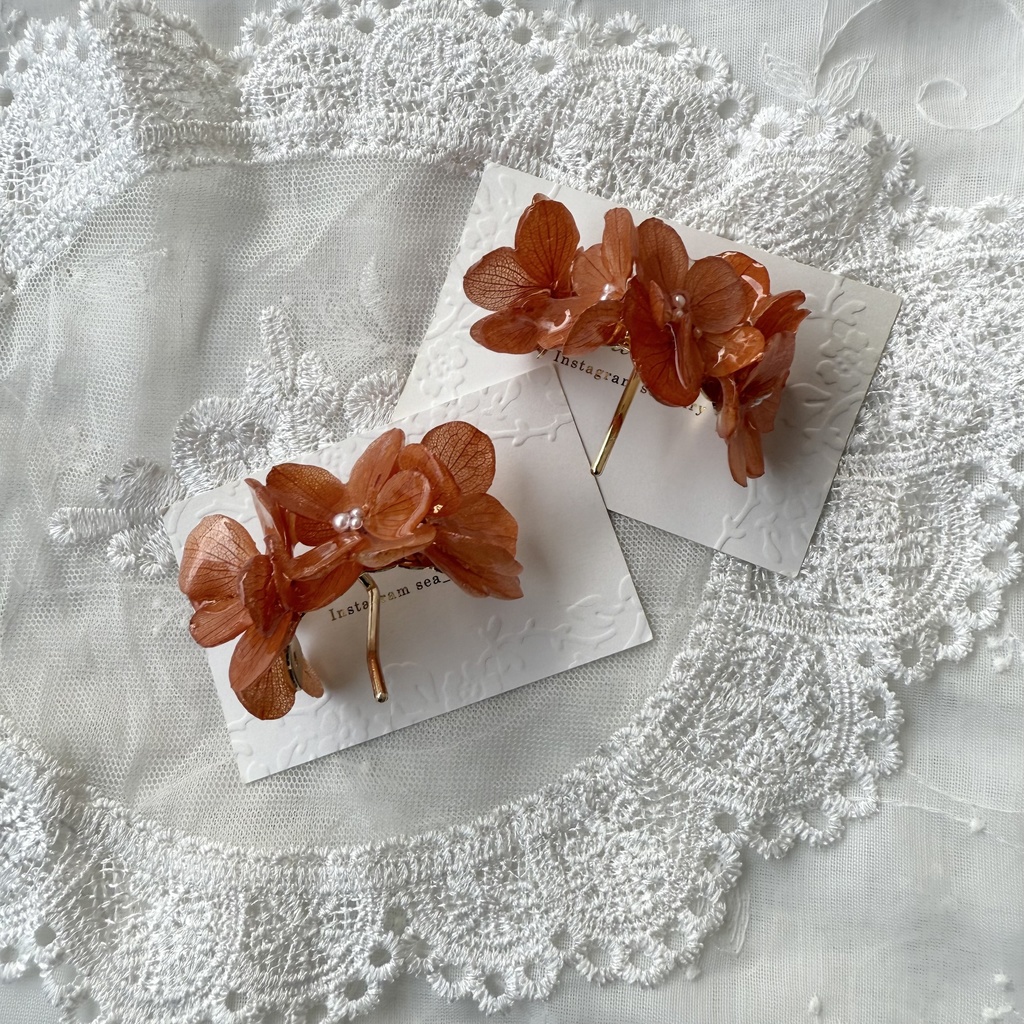 no.231 限定セット ブリックオレンジの紫陽花のポニーフック オレンジ あじさい ヘアアクセサリー ポニーフック