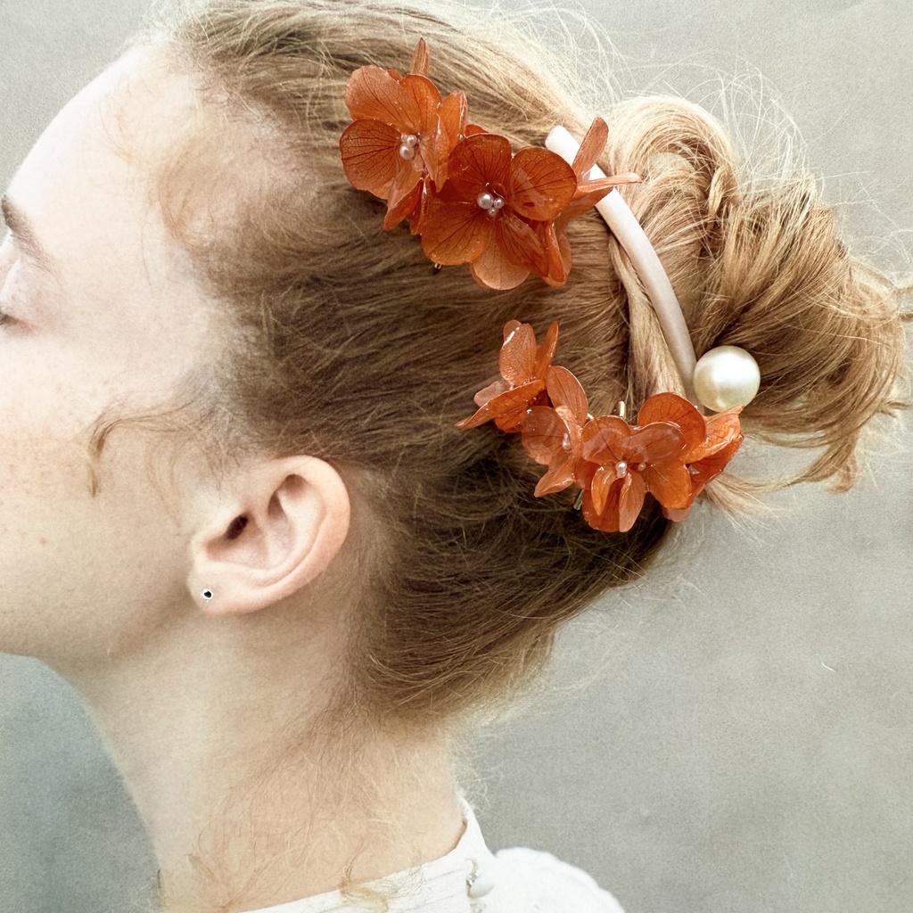 no.231   限定セット  ブリックオレンジの紫陽花のポニーフック オレンジ　あじさい ヘアアクセサリー ポニーフック 