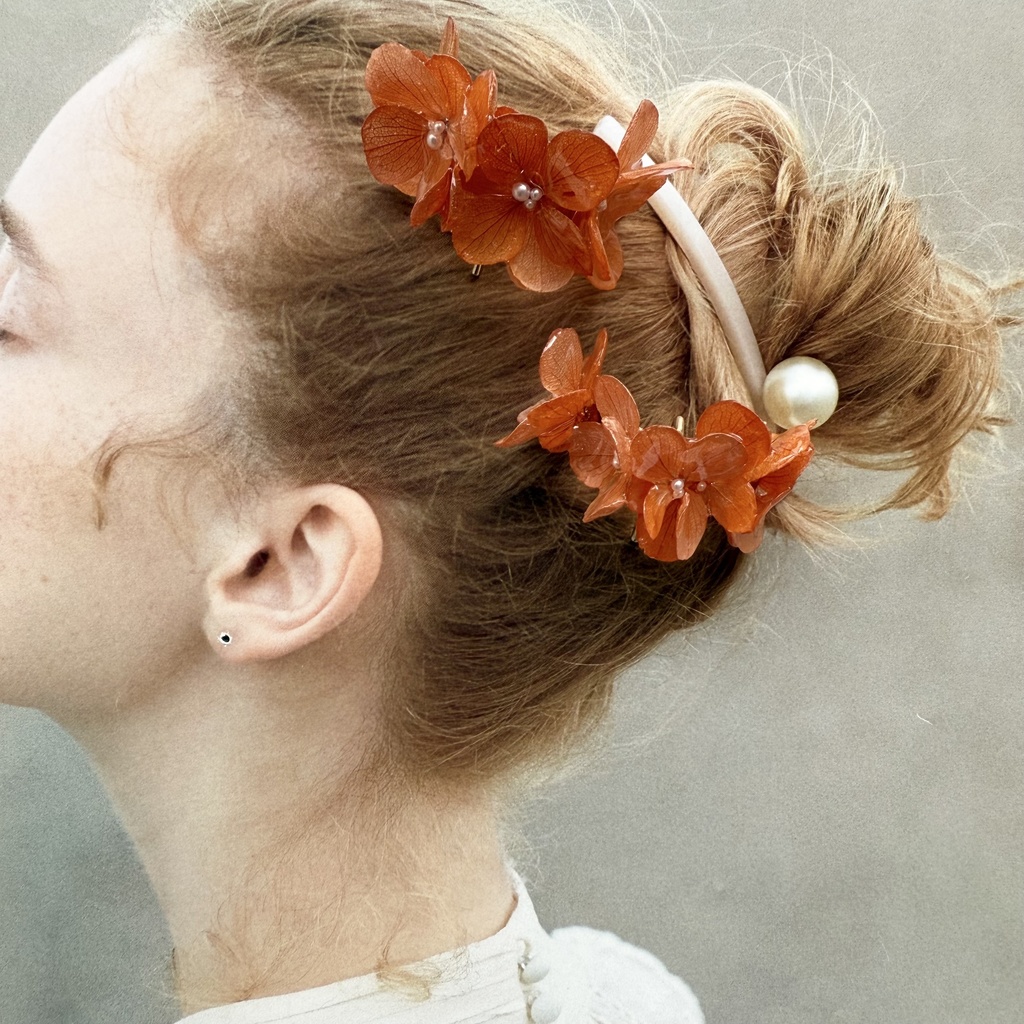 no.231 限定セット ブリックオレンジの紫陽花のポニーフック オレンジ あじさい ヘアアクセサリー ポニーフック