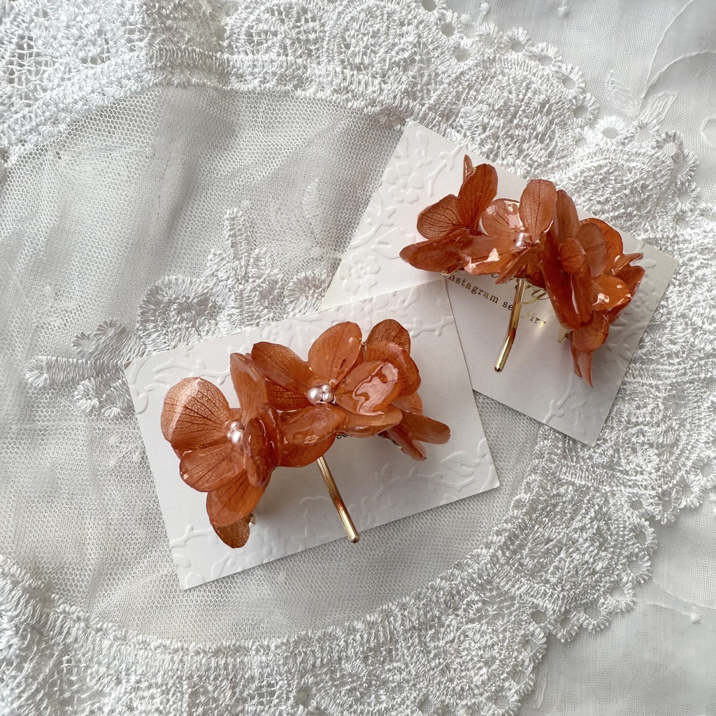 no.231 限定セット ブリックオレンジの紫陽花のポニーフック オレンジ あじさい ヘアアクセサリー ポニーフック