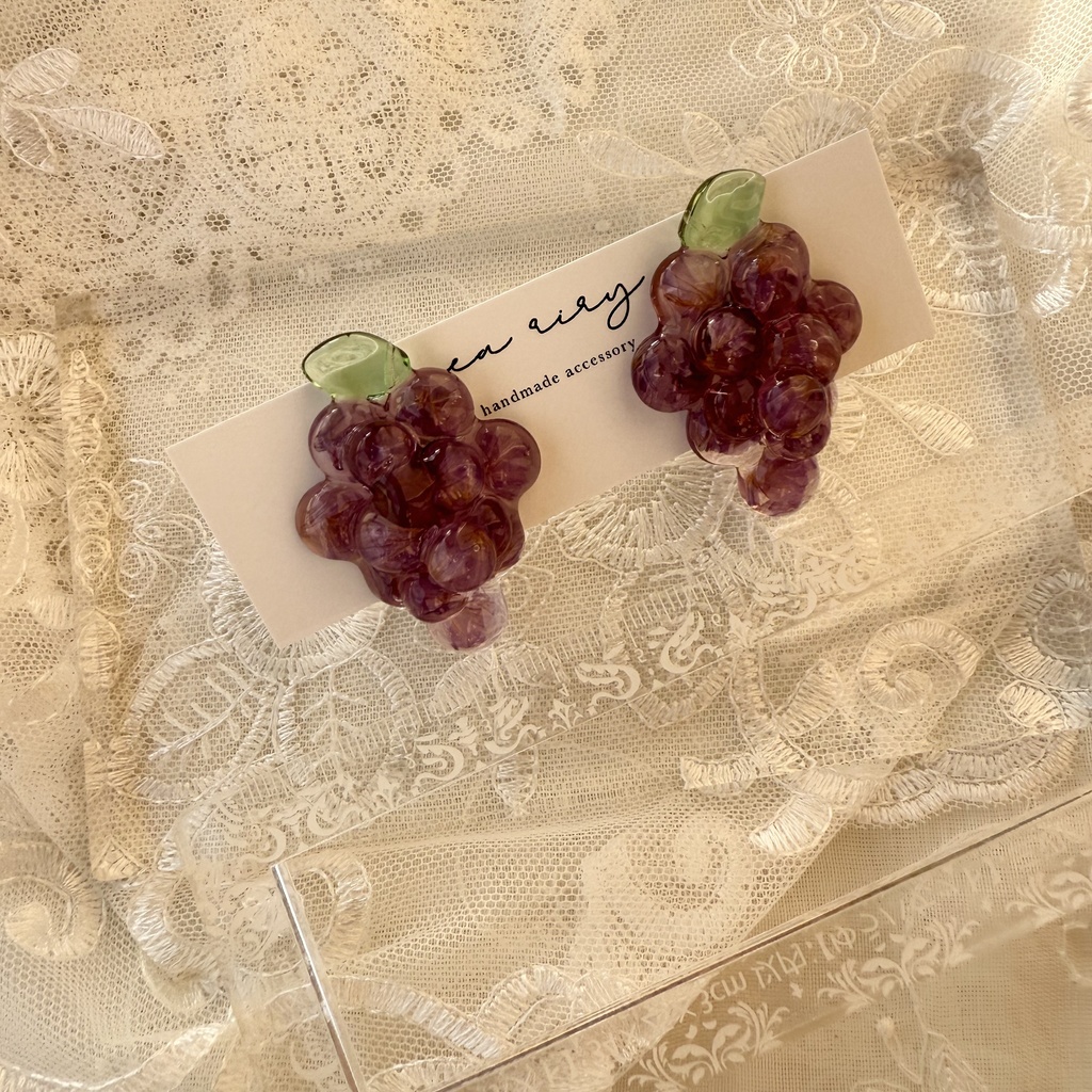 no.235 再販 花葡萄 flower grape スターチス ぶどう パープル ドライフラワー ステンレス ピアス