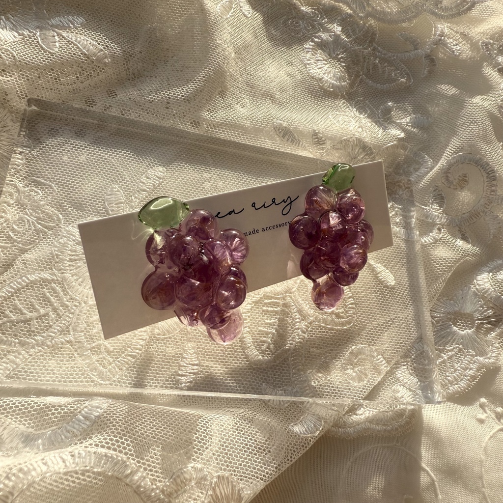 no.235 再販 花葡萄 flower grape スターチス ぶどう パープル ドライフラワー ステンレス ピアス