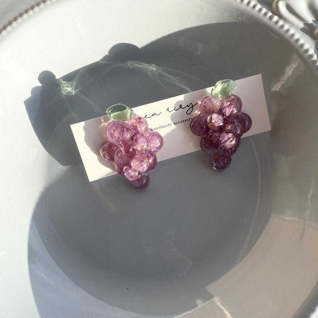 no.235 再販 花葡萄 flower grape スターチス ぶどう パープル ドライフラワー ステンレス ピアス