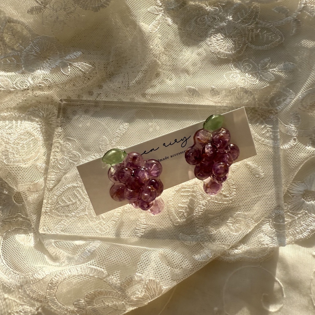 no.235 再販 花葡萄 flower grape スターチス ぶどう パープル ドライフラワー ステンレス ピアス