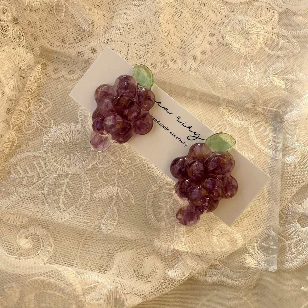 no.235 再販 花葡萄 flower grape スターチス ぶどう パープル ドライフラワー ステンレス ピアス