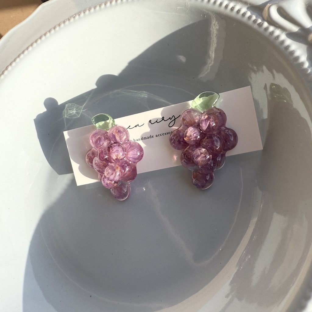 no.235 再販 花葡萄 flower grape スターチス ぶどう パープル ドライフラワー ステンレス ピアス