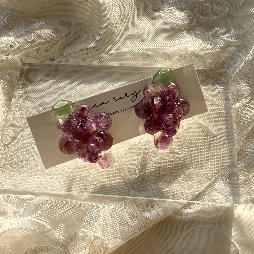 no.235 再販 花葡萄 flower grape スターチス ぶどう パープル ドライフラワー ステンレス ピアス