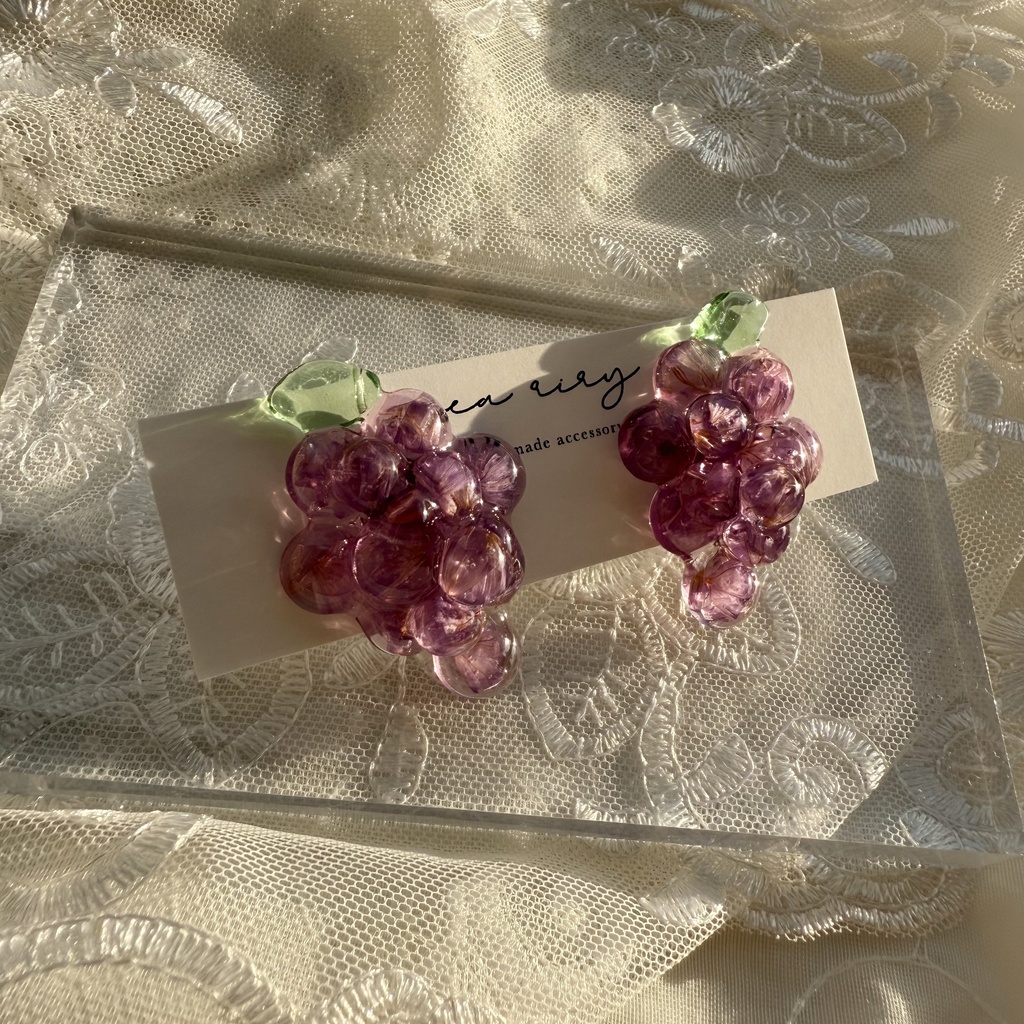 no.235 再販 花葡萄 flower grape スターチス ぶどう パープル ドライフラワー ステンレス ピアス