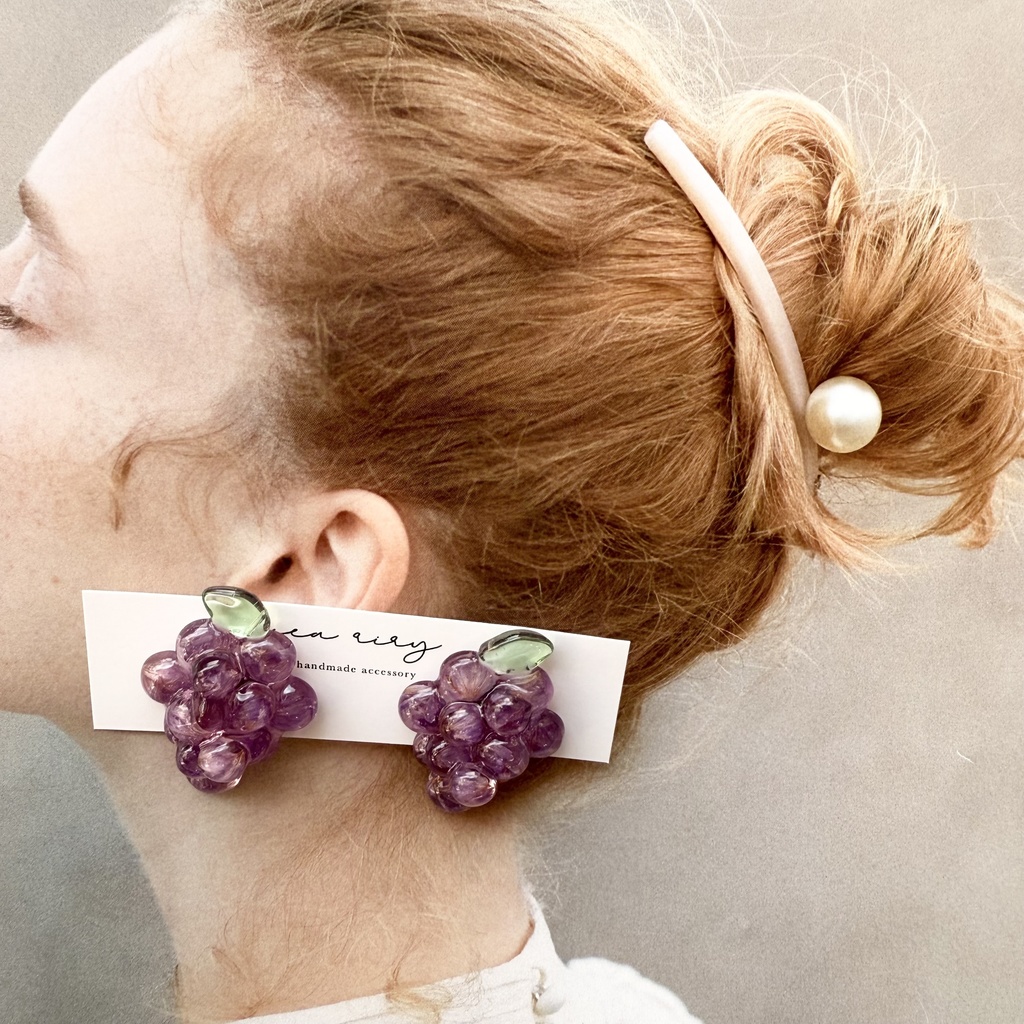 no.235 再販 花葡萄 flower grape スターチス ぶどう パープル ドライフラワー ステンレス ピアス