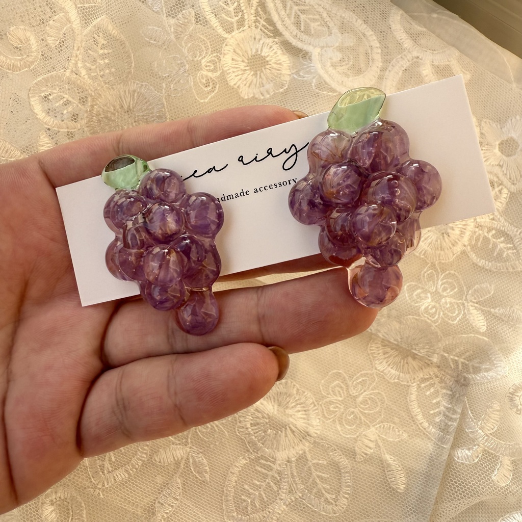 no.235 再販 花葡萄 flower grape スターチス ぶどう パープル ドライフラワー ステンレス ピアス