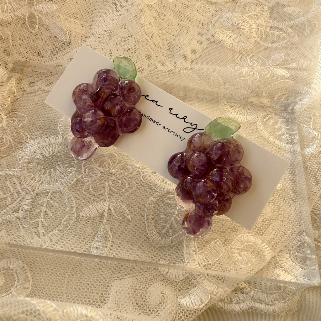 no.235 再販 花葡萄 flower grape スターチス ぶどう パープル ドライフラワー ステンレス ピアス