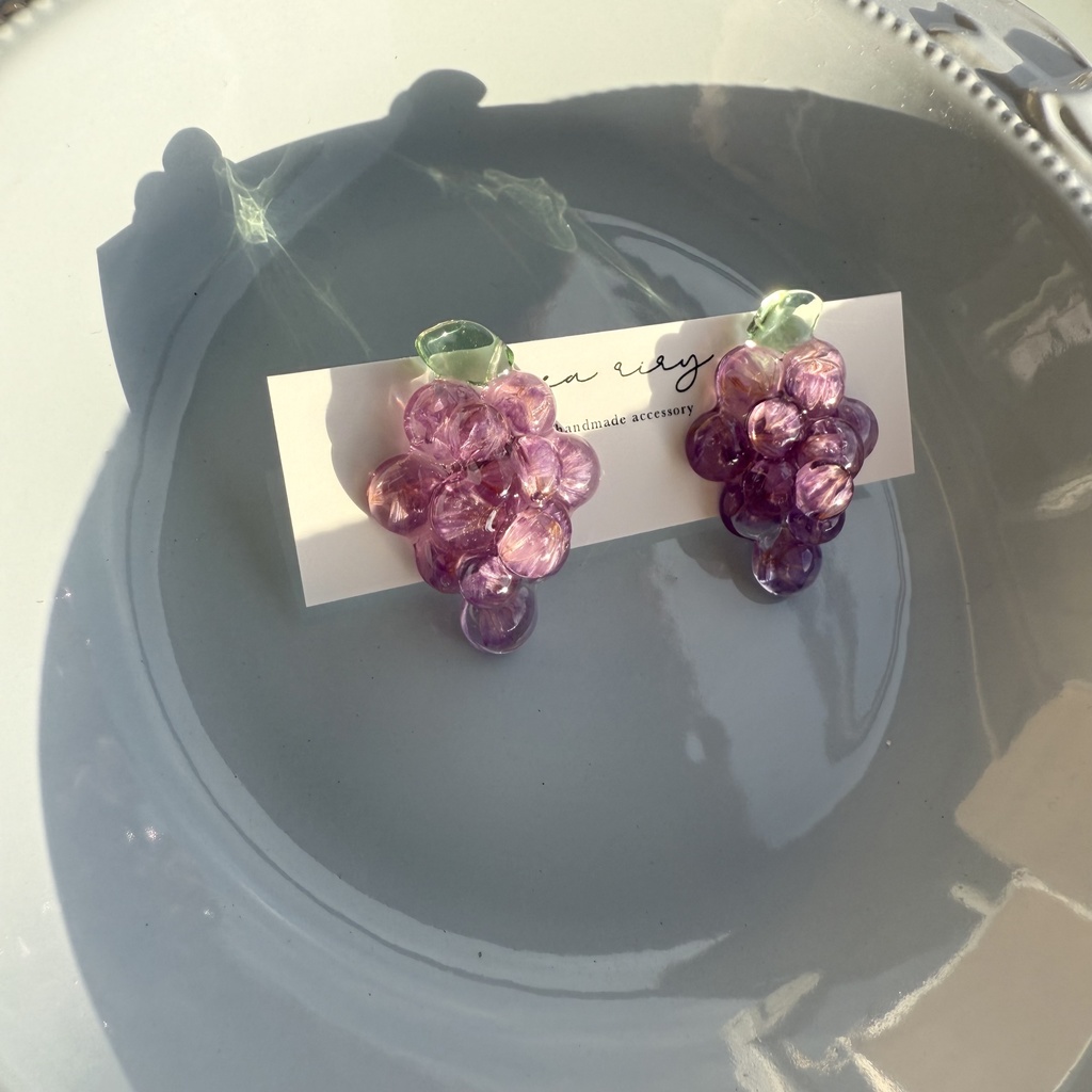 no.235 再販 花葡萄 flower grape スターチス ぶどう パープル ドライフラワー ステンレス ピアス