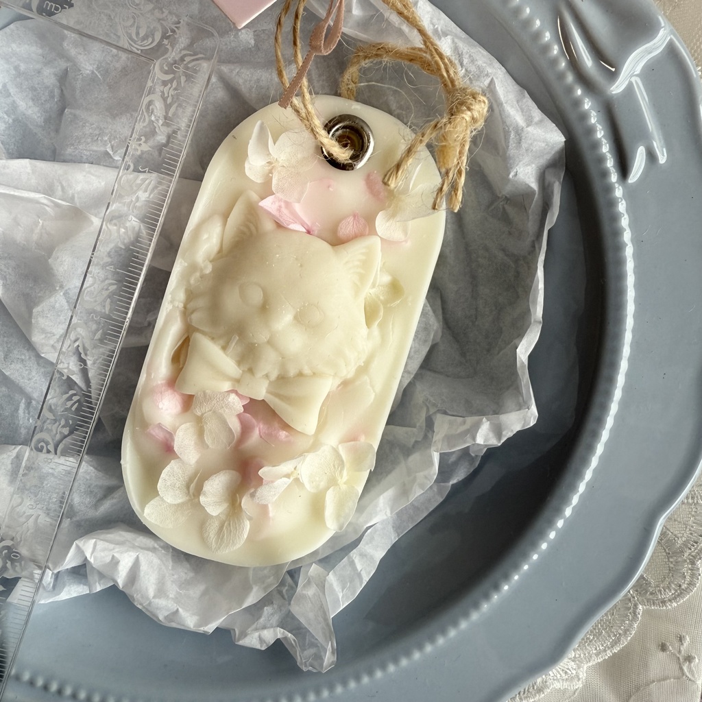 no.237 サシェ ワックスサシェ ねこ 紫陽花 ピンク 猫 ハンドメイドサシェ ハンドメイド