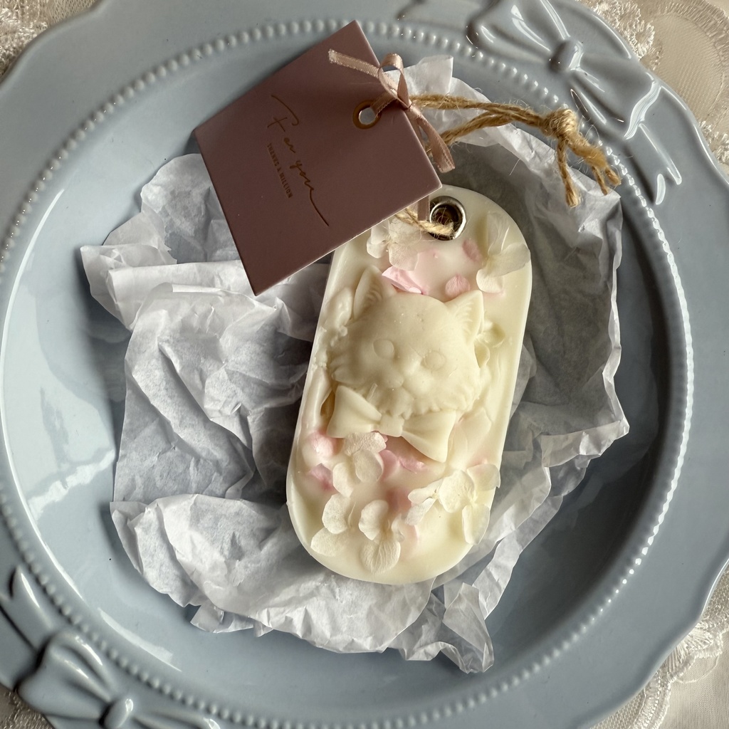 no.237 サシェ ワックスサシェ ねこ 紫陽花 ピンク 猫 ハンドメイドサシェ ハンドメイド