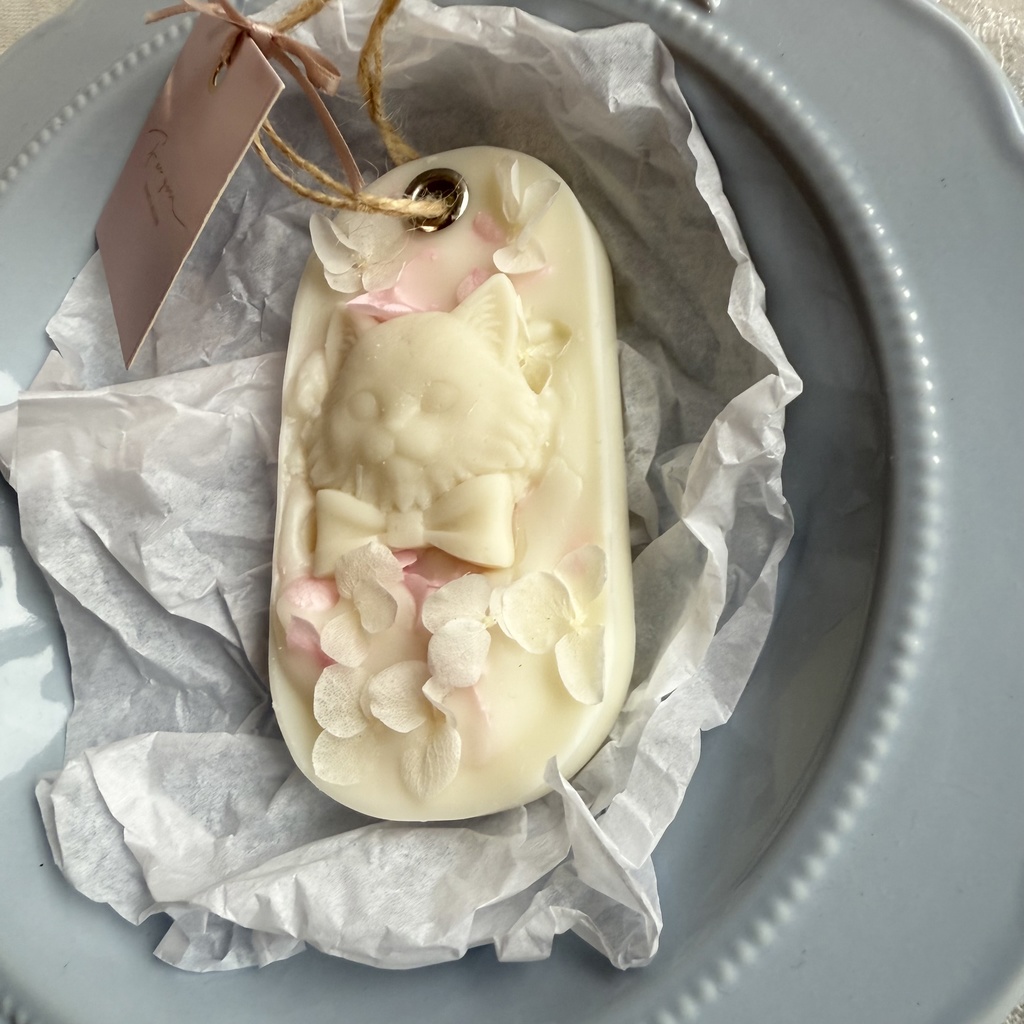 no.237 サシェ ワックスサシェ ねこ 紫陽花 ピンク 猫 ハンドメイドサシェ ハンドメイド