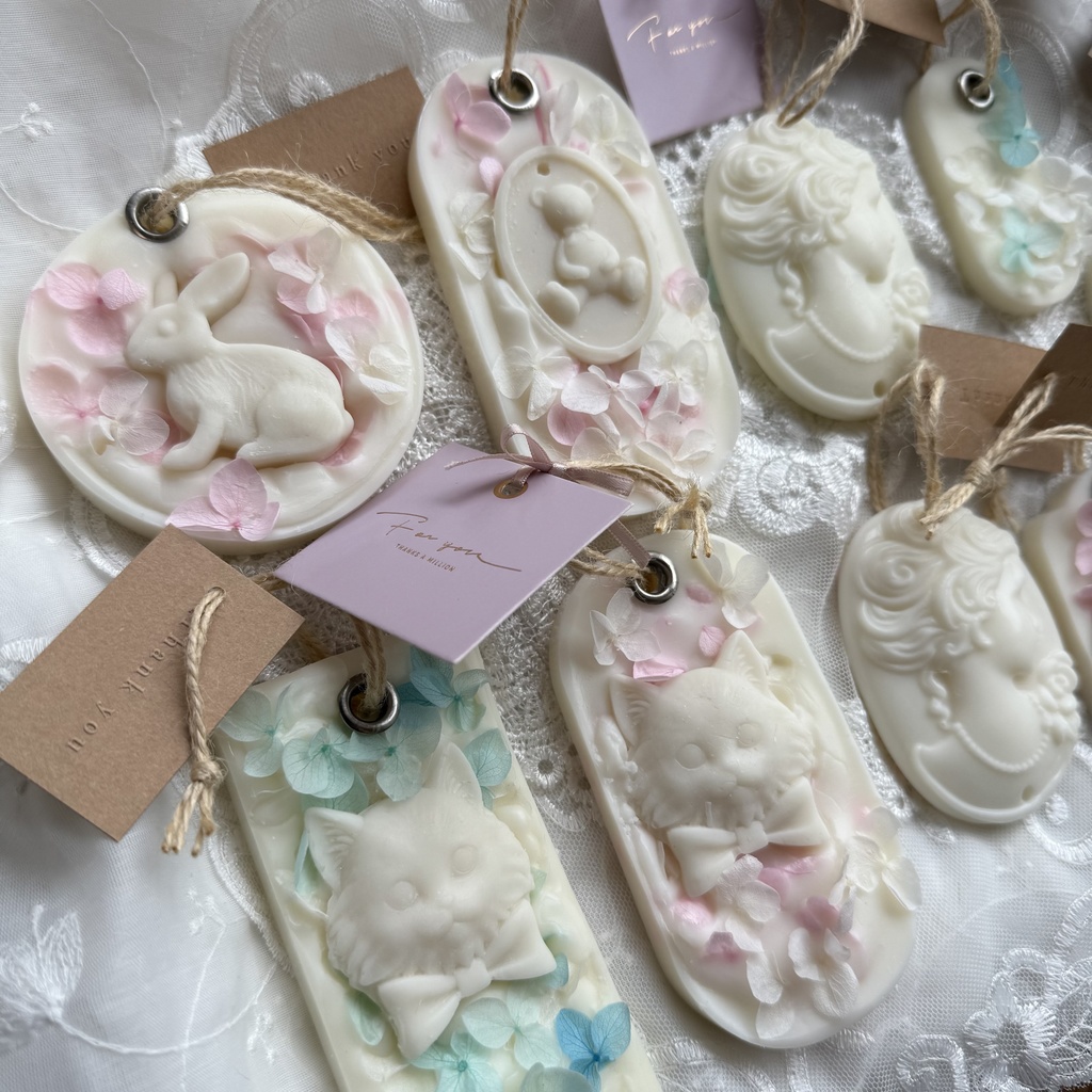 no.237 サシェ ワックスサシェ ねこ 紫陽花 ピンク 猫 ハンドメイドサシェ ハンドメイド