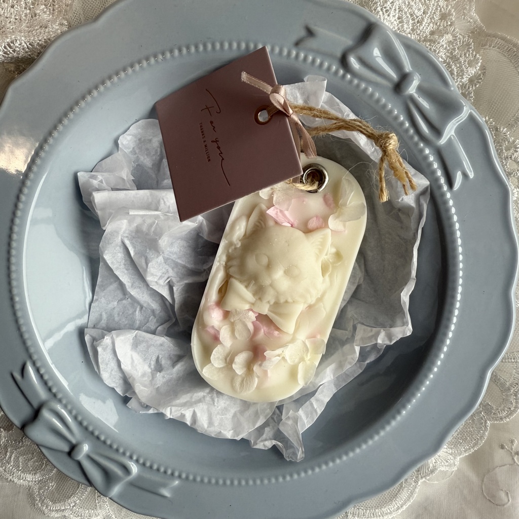 no.237 サシェ ワックスサシェ ねこ 紫陽花 ピンク 猫 ハンドメイドサシェ ハンドメイド