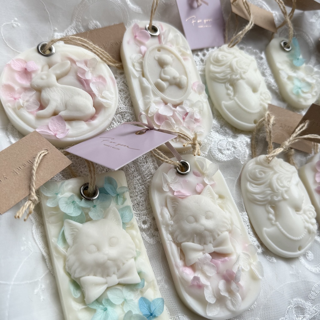 no.238 サシェ ワックスサシェ くまさん 紫陽花 ピンク ハンドメイドサシェ 火を灯さないキャンドル