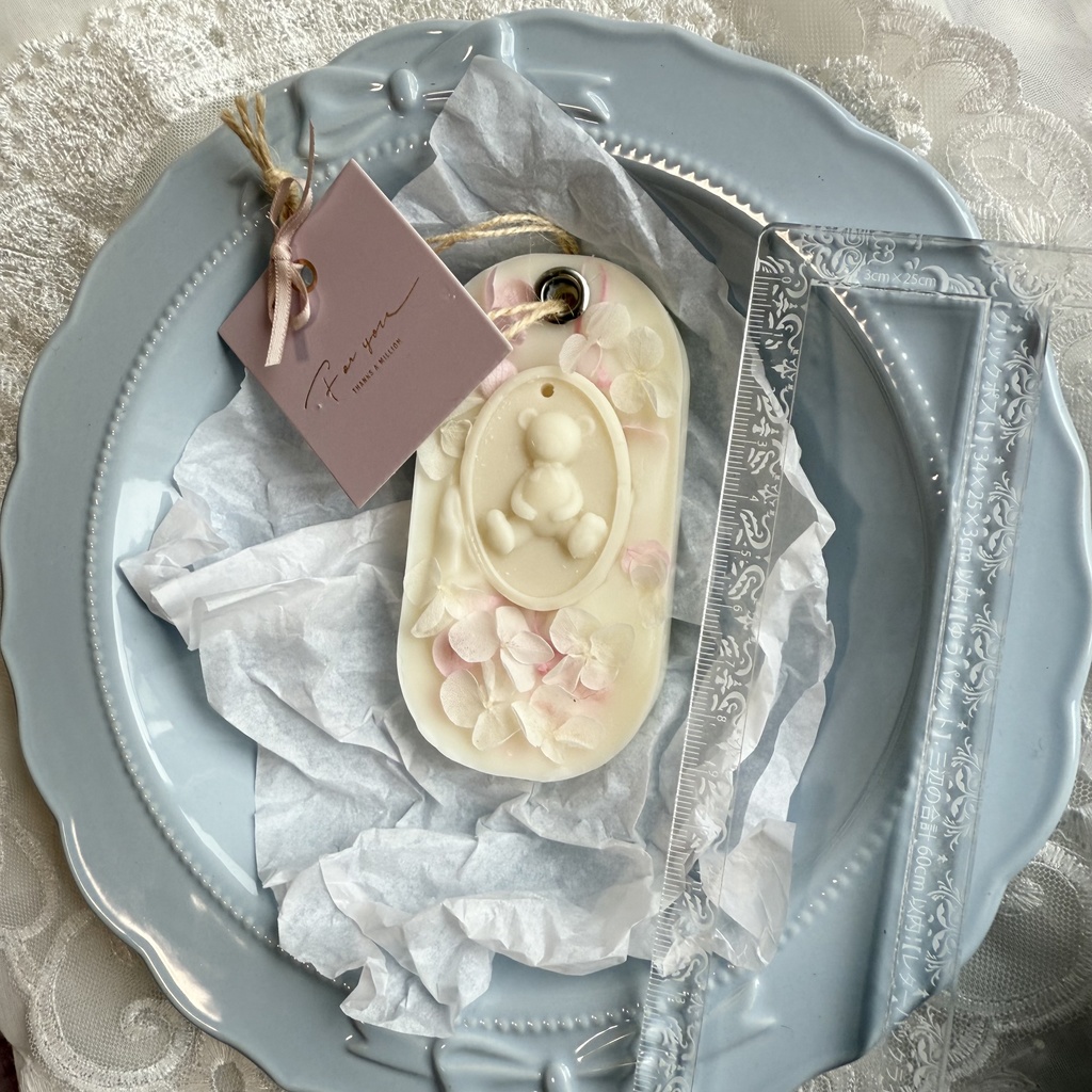 no.238 サシェ ワックスサシェ くまさん 紫陽花 ピンク ハンドメイドサシェ 火を灯さないキャンドル