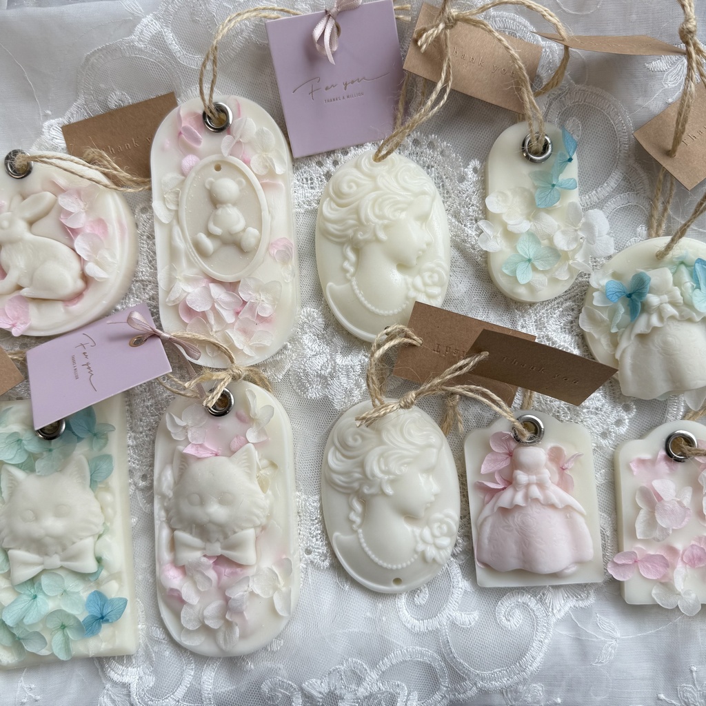 no.239 サシェ ワックスサシェ うさぎ 紫陽花 ピンク 火を灯さないキャンドル ハンドメイドサシェ