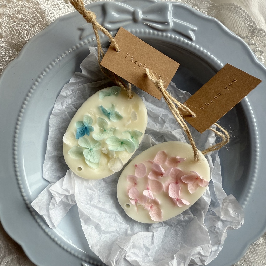 no.240 サシェ ワックスサシェ カメオ 紫陽花 ハンドメイドサシェ 火を灯さないキャンドル