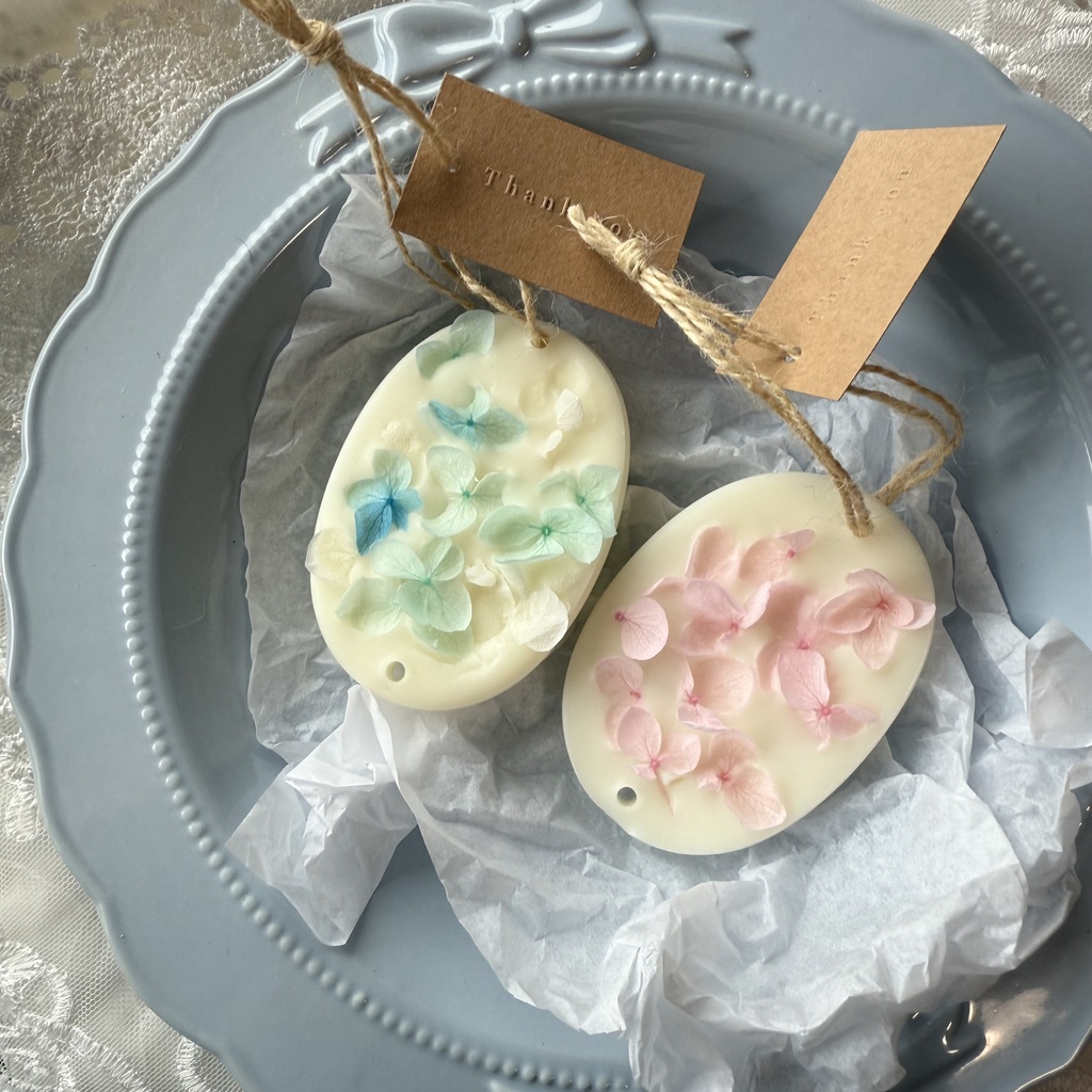 no.240 サシェ ワックスサシェ カメオ 紫陽花 ハンドメイドサシェ 火を灯さないキャンドル