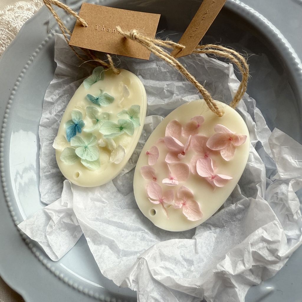 no.240 サシェ ワックスサシェ カメオ 紫陽花 ハンドメイドサシェ 火を灯さないキャンドル