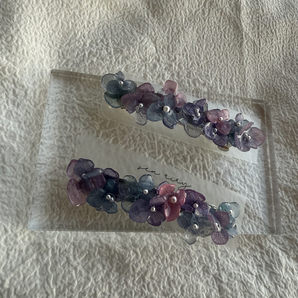 no.246 再販 マーメイドカラーの紫陽花ヘアバレッタ アジサイ ブルー パープル パール ヘアアクセサリー バレッタ