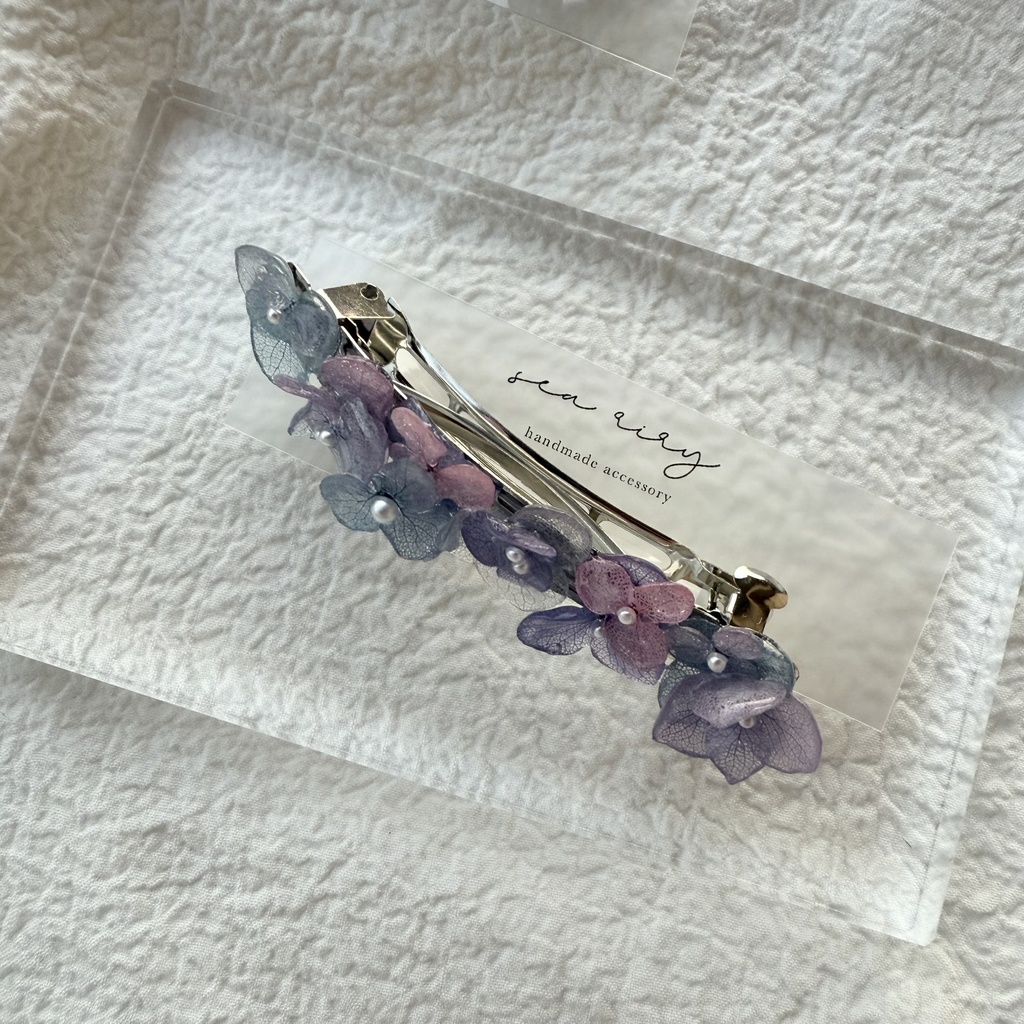 no.246 再販 マーメイドカラーの紫陽花ヘアバレッタ アジサイ ブルー パープル パール ヘアアクセサリー バレッタ