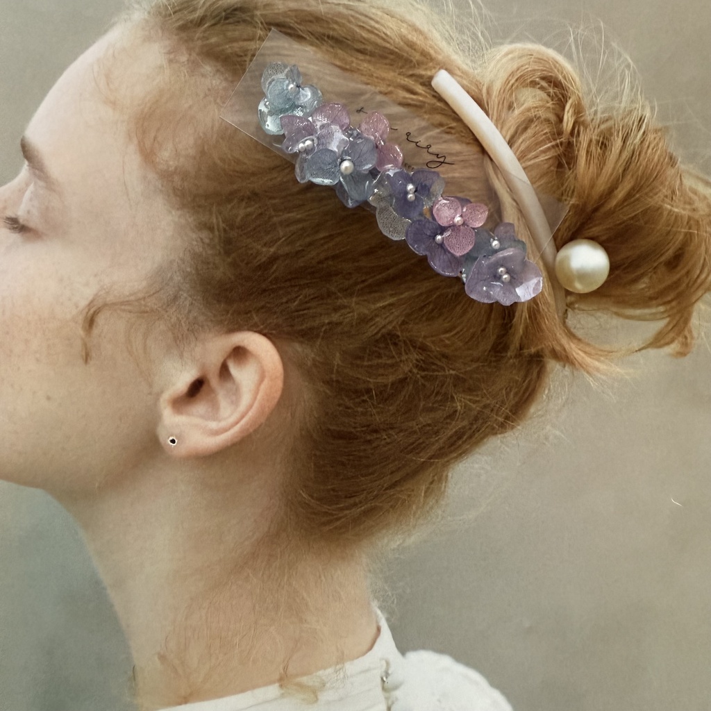 no.246 再販 マーメイドカラーの紫陽花ヘアバレッタ アジサイ ブルー パープル パール ヘアアクセサリー バレッタ