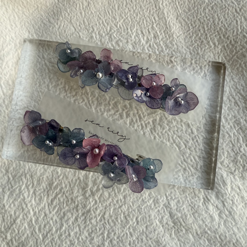 no.246 再販 マーメイドカラーの紫陽花ヘアバレッタ アジサイ ブルー パープル パール ヘアアクセサリー バレッタ