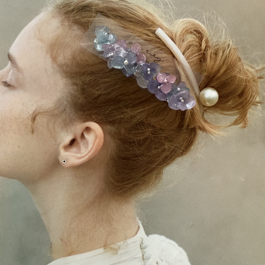 no.246 再販 マーメイドカラーの紫陽花ヘアバレッタ アジサイ ブルー パープル パール ヘアアクセサリー バレッタ