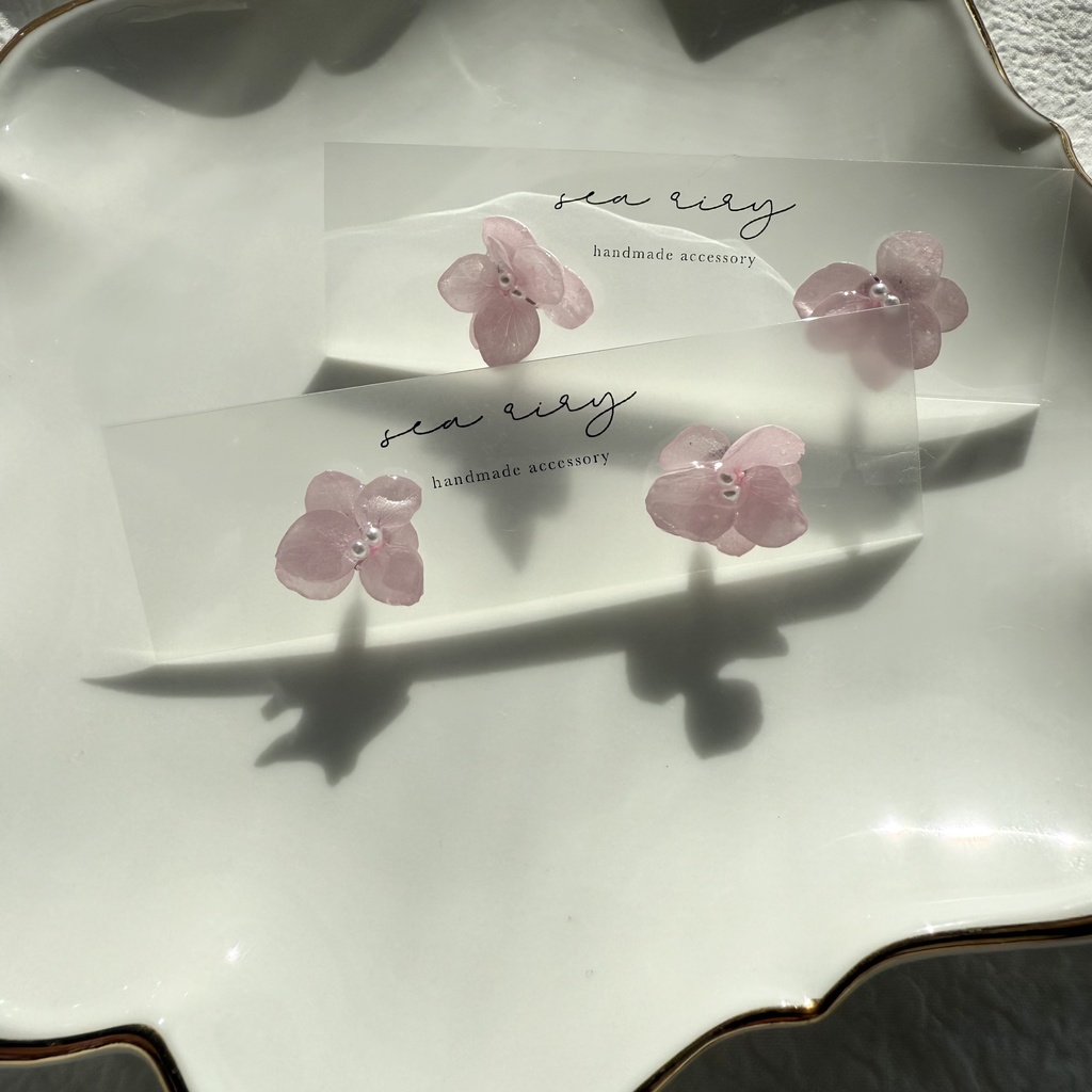 no.248 再販 ちいさなお花のピアス ベビーピンク アジサイ パール ハンドメイド ピアス