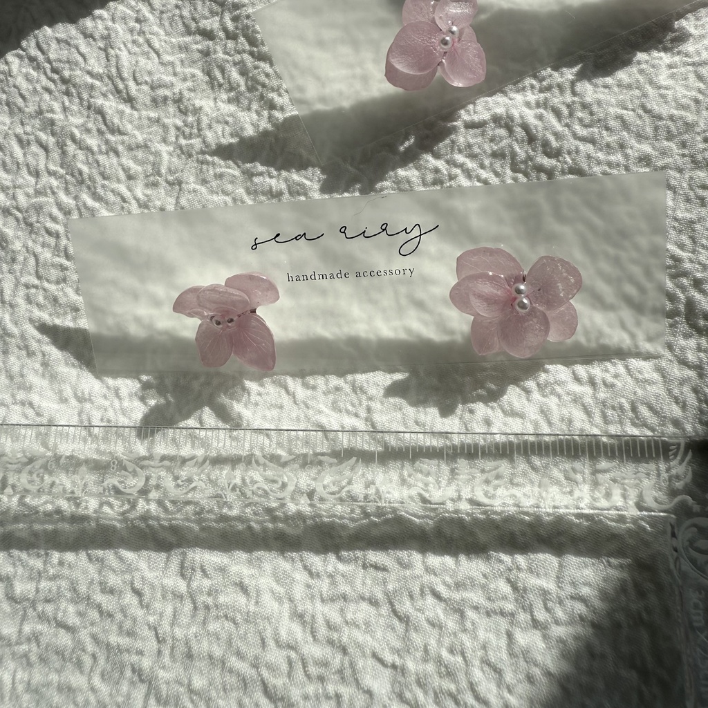 no.248 再販 ちいさなお花のピアス ベビーピンク アジサイ パール ハンドメイド ピアス