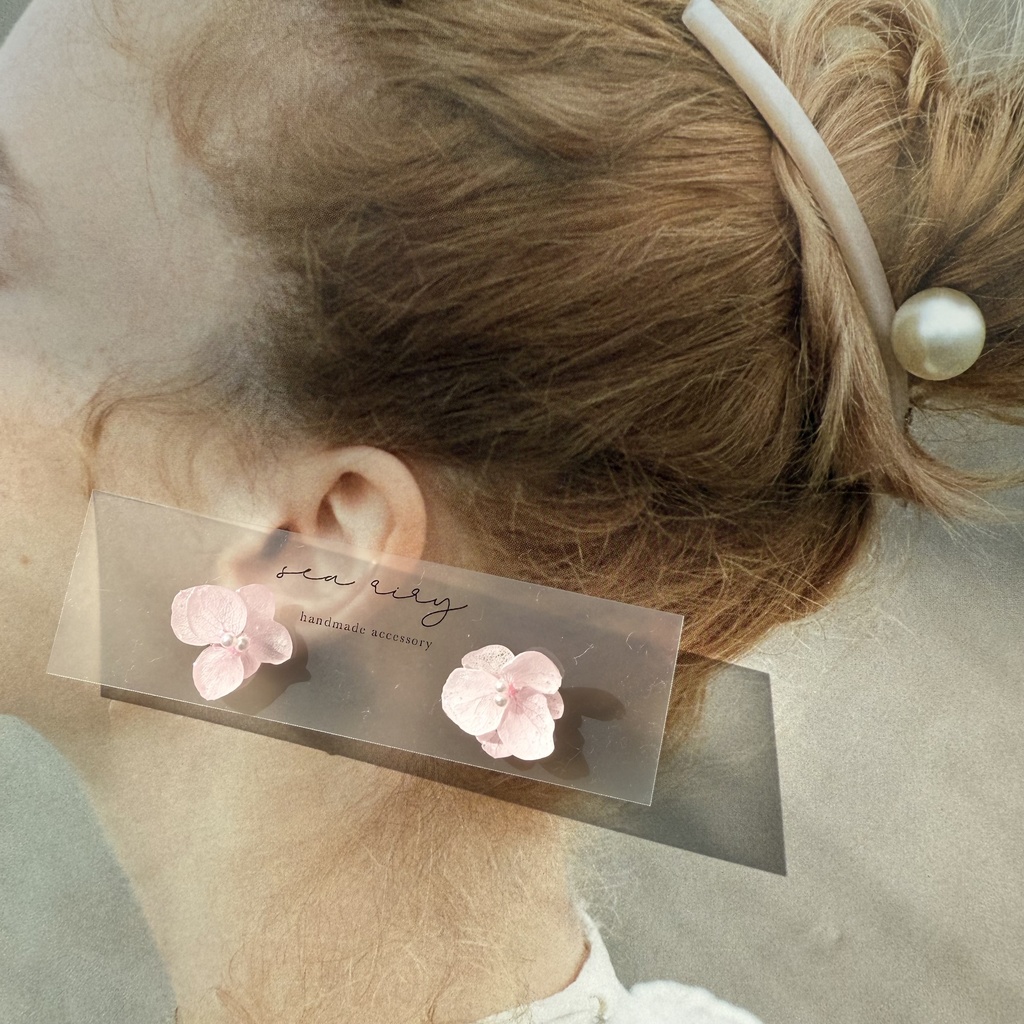 no.248  再販  ちいさなお花のピアス  ベビーピンク  アジサイ  パール   ハンドメイド  ピアス