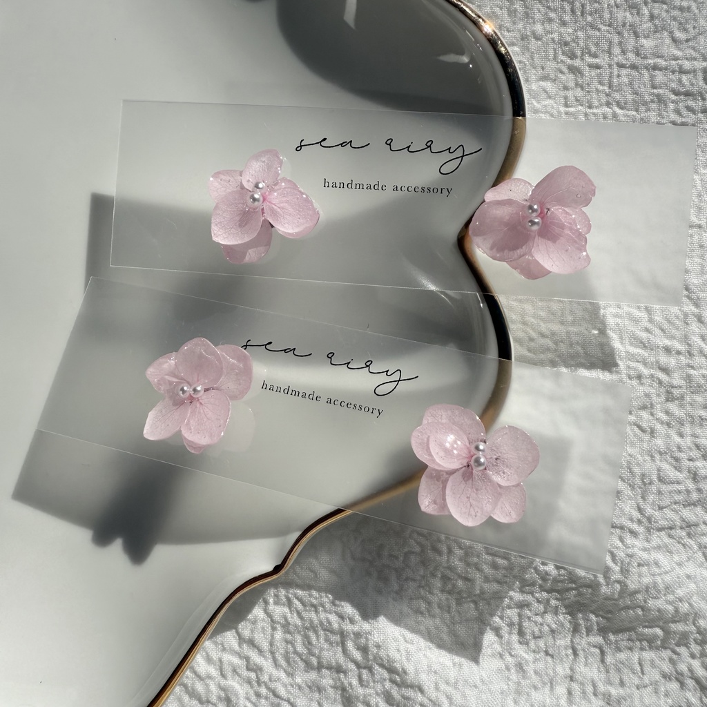 no.248 再販 ちいさなお花のピアス ベビーピンク アジサイ パール ハンドメイド ピアス
