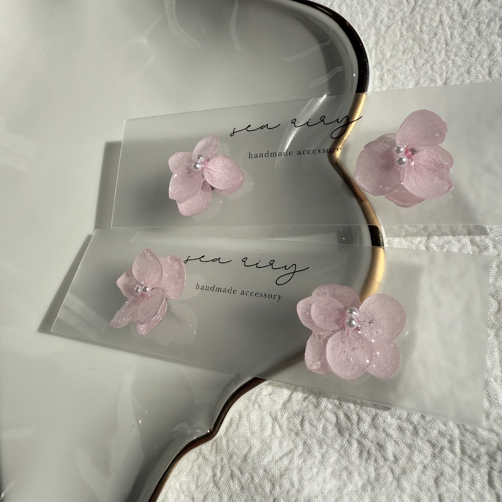 no.248 再販 ちいさなお花のピアス ベビーピンク アジサイ パール ハンドメイド ピアス