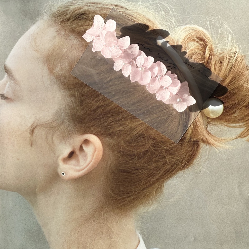 no.249 再販 ベビーピンクの紫陽花ヘアバレッタ アジサイ パール ベビーピンク 髪飾り 髪留め