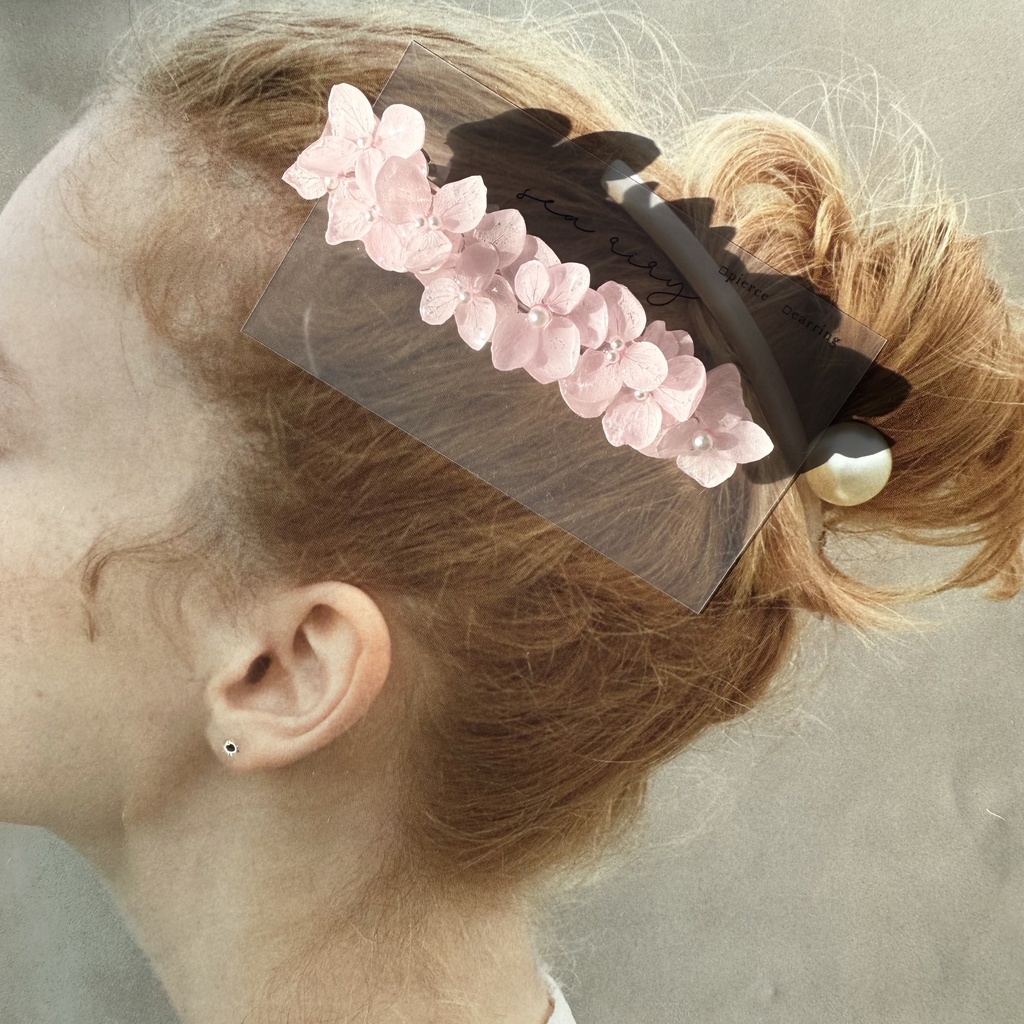 no.249  再販  ベビーピンクの紫陽花ヘアバレッタ  アジサイ  パール  ベビーピンク  髪飾り  髪留め