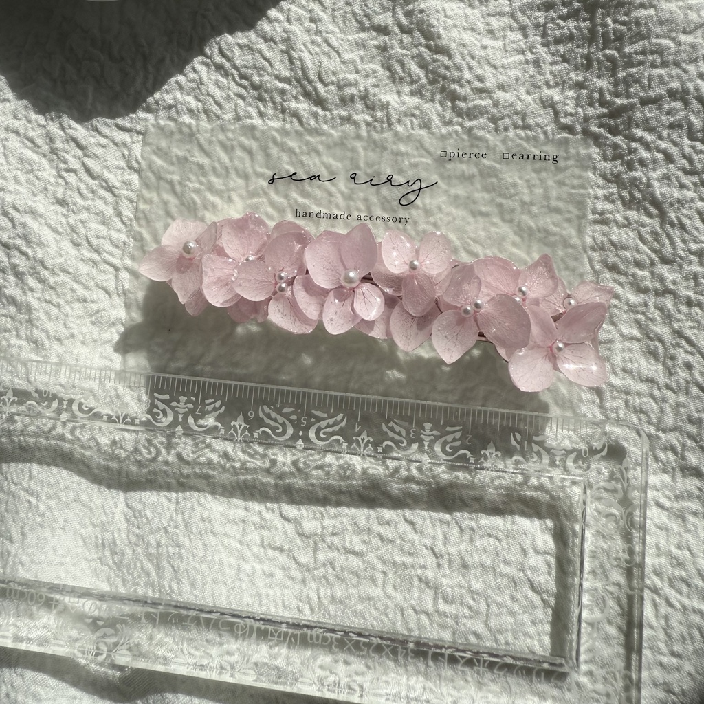 no.249 再販 ベビーピンクの紫陽花ヘアバレッタ アジサイ パール ベビーピンク 髪飾り 髪留め