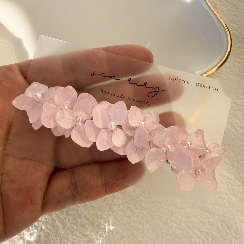 no.249 再販 ベビーピンクの紫陽花ヘアバレッタ アジサイ パール ベビーピンク 髪飾り 髪留め