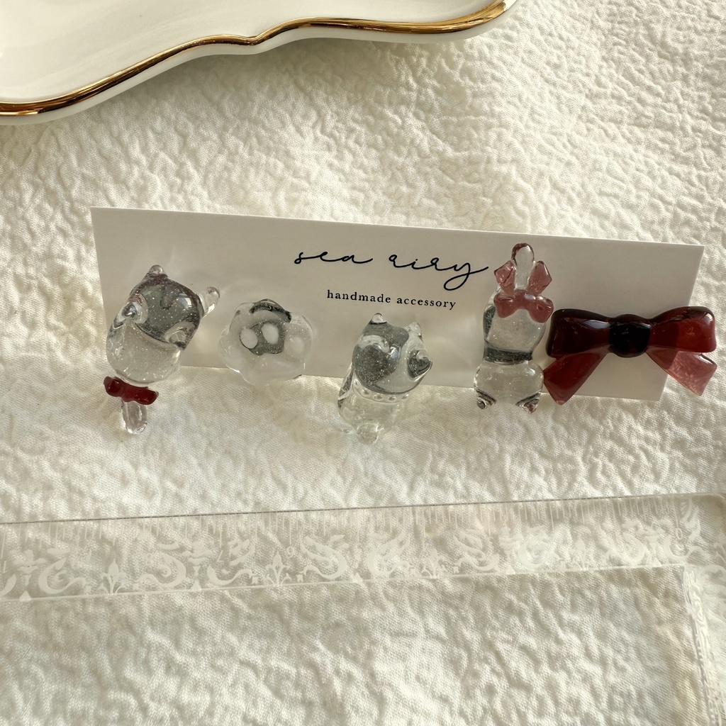 no.250 限定set X'masのねこちゃんピアスセット 猫 リボン ホワイト レッド クリスマス ピアス ステンレス