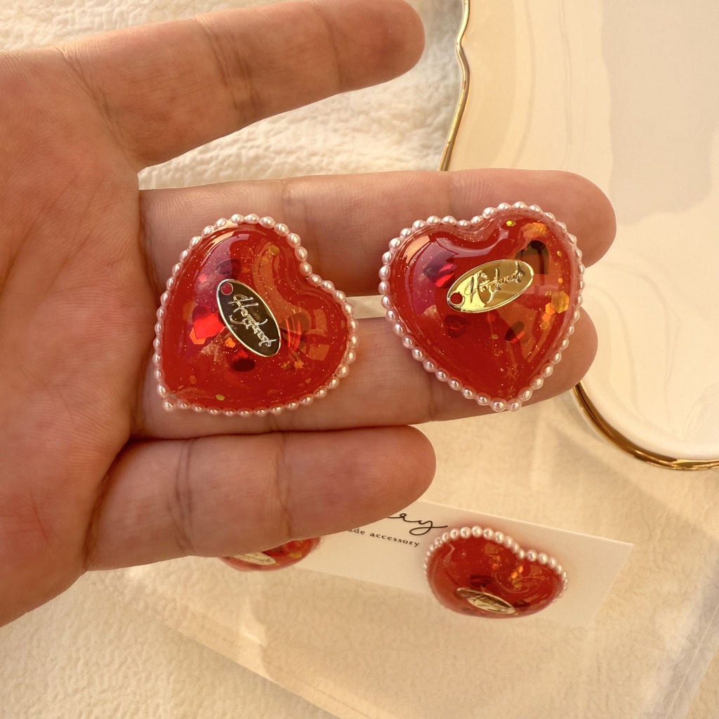 no.252 あかいろハートパールピアス heart パール クリスマス ステンレス ピアス