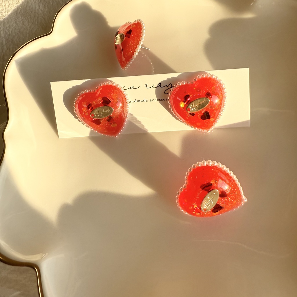 no.252 あかいろハートパールピアス heart パール クリスマス ステンレス ピアス