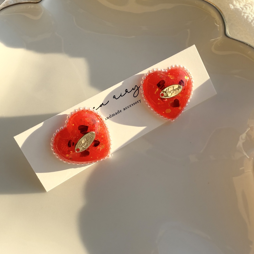 no.252 あかいろハートパールピアス heart パール クリスマス ステンレス ピアス