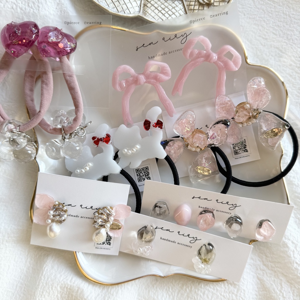 １点のみ　限定set  ハンドメイド　福袋　ヘアゴム   ピアス　セット　ねこ　リボン　いちご　ピンク　フラワー　ハンドメイド　
