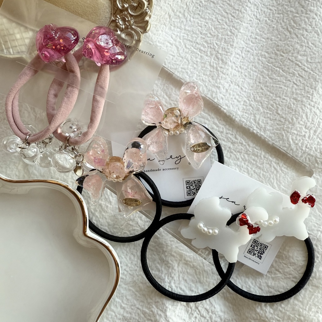 1点のみ 限定set ハンドメイド 福袋 ヘアゴム ピアス セット ねこ リボン いちご ピンク フラワー ハンドメイド