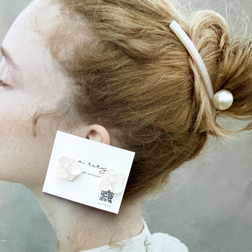 1点のみ 限定セット Happy bag 紫陽花 ヘアバレッタ ピアス セット ホワイト アナベル パール