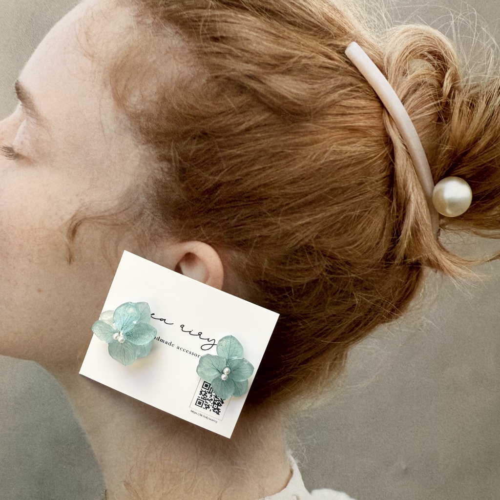 no.256 再販 ブルーライラックの紫陽花ピアス アジサイ パール ブルー ステンレス ピアス